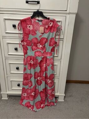 Floral Tie-Sleeve Maxi Bloomchic Dress Pink Floral NWT